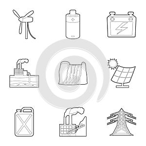 Energy resource icons set, outline style