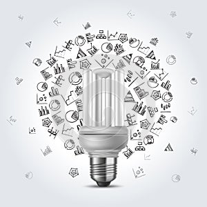 Energy saving bulb with diagram icons