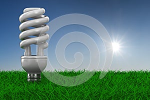 Energy saving bulb on grass