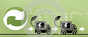 Energy saving concept with electric car for connected to power station charger battery and EV charging station on green background