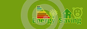 Energy Saving concept. Piggy bank, house, light bulb. Energy Efficiency