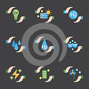 Energy Saving flat icons collection. Eco Friendly symbol icon set. for web design symbols and infographic elements.vector design