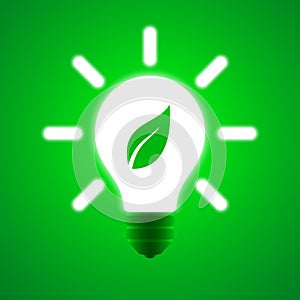 Energy-saving green eco light bulb with a leaf icon. Ecological electricity concept vector poster