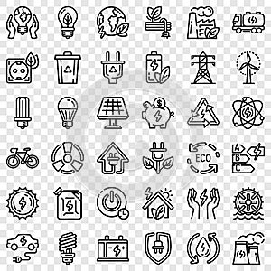 Energy saving icon set, outline style