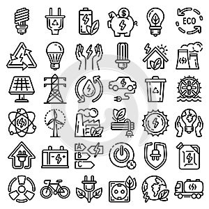 Energy saving icon set, outline style photo