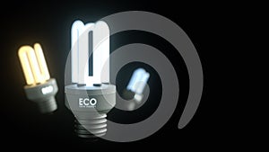 Energy saving lamp on a black background with the letters ECO Sa