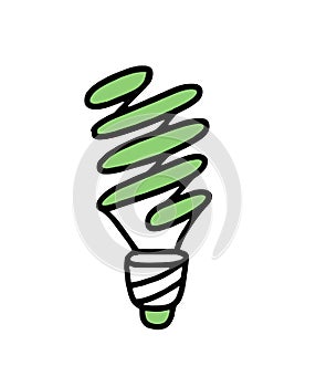 Energy saving lamp. Co2 concept of climate change. Recycling. Vector isolated doodle