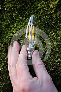 Energy saving lamp. Earth day and resource conservation .Pure natural energy. Alternative energy sources.Reasonable