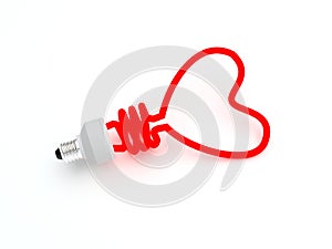 Energy saving lamp in the shape of the heart