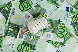 Energy saving light bulb on Euro