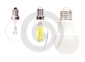 Energy saving light bulb with frosted glass isolated on white background. Design element with clipping path