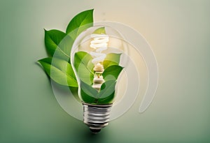 energy saving light bulb made with green leaves