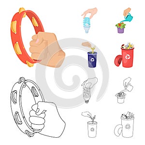 Energy-saving light bulb, watering a houseplant and other web icon in cartoon,outline style. garbage can with waste and