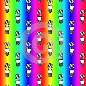 Energy saving light bulbs seamless pattern. Vector illustration.