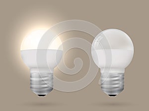 Energy-saving lighted and switched off light bulb.