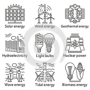 Energy source icons set
