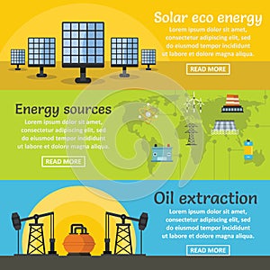 Energy sources banner horizontal set, flat style