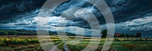 energy of spring storms with dramatic rolling clouds, lightning strikes, and rain-soaked landscapes