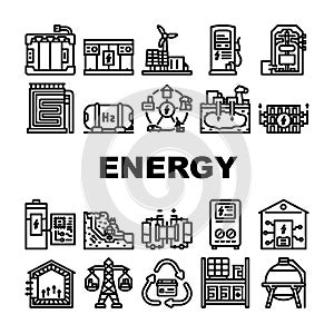 energy storage power battery icons set vector