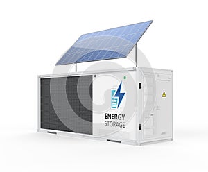 Energy storage system or battery container unit with solar panels