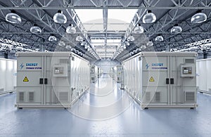 Energy storage systems or battery container units in factory