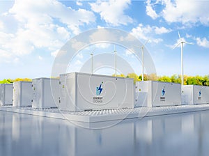 Energy storage systems or battery container units with turbine farm