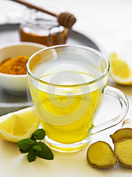 Energy tonic drink with turmeric, ginger, lemon and honey