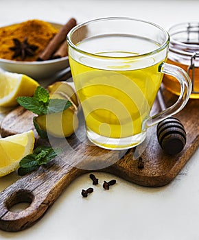 Energy tonic drink with turmeric, ginger, lemon and honey