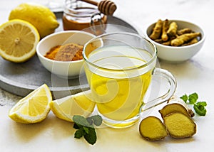 Energy tonic drink with turmeric, ginger, lemon and honey