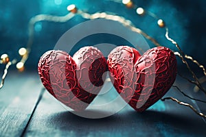 Energy of two hearts love. Greeting card with bokeh copy-space for Valentine's Day
