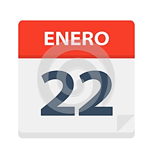 Enero 22 - Calendar Icon - January 22. Vector illustration of Spanish Calendar Leaf