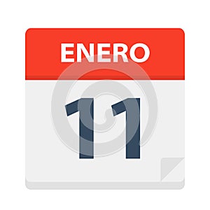 Enero 11 - Calendar Icon - January 11. Vector illustration of Spanish Calendar Leaf photo