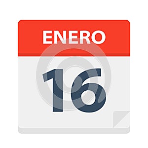 Enero 16 - Calendar Icon - January 16. Vector illustration of Spanish Calendar Leaf photo