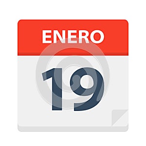 Enero 19 - Calendar Icon - January 19. Vector illustration of Spanish Calendar Leaf photo