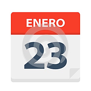 Enero 23 - Calendar Icon - January 23. Vector illustration of Spanish Calendar Leaf photo