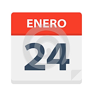 Enero 24 - Calendar Icon - January 24. Vector illustration of Spanish Calendar Leaf photo