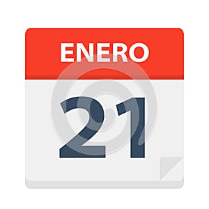 Enero 21 - Calendar Icon - January 21. Vector illustration of Spanish Calendar Leaf photo