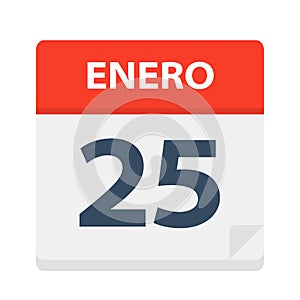 Enero 25 - Calendar Icon - January 25. Vector illustration of Spanish Calendar Leaf photo