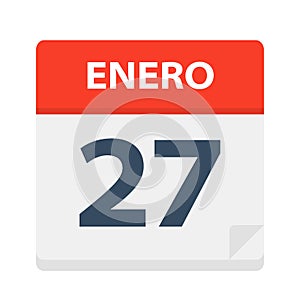 Enero 27 - Calendar Icon - January 27. Vector illustration of Spanish Calendar Leaf photo
