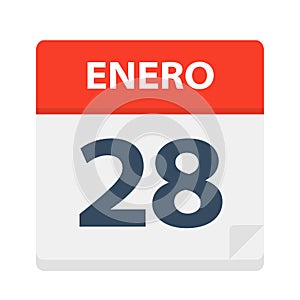 Enero 28 - Calendar Icon - January 28. Vector illustration of Spanish Calendar Leaf photo