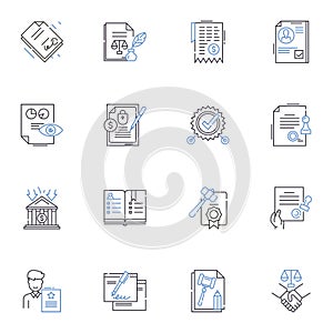 Enforceable line icons collection. Legal, Binding, Mandatory, Authoritative, Compliant, Admissible, Obligatory vector