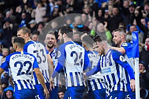 Pascal Gross of Brighton and Hove Albion celebrates goal