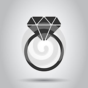 Engagement ring with diamond vector icon in flat style. Wedding jewelery ring illustration on white background. Romance