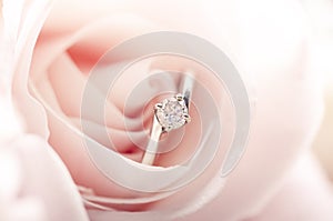 Engagement ring in pink rose
