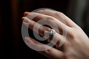 Engagement ring on woman finger. Generate Ai