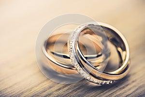 Engagement rings on background close up