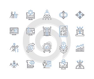 Engagement stats line icons collection. Interaction, Involvement, Reach, Engagement, Metrics, Impressions, Response