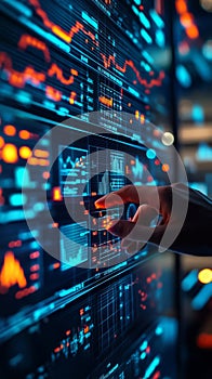 Engaging with advanced data visualization on a touchscreen display in a modern tech environment