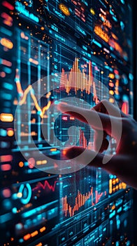 Engaging with advanced data visualization on a touchscreen display in a modern tech environment