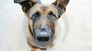 Engaging Close Up Portrait of Brown and Black Dog Staring Intensely